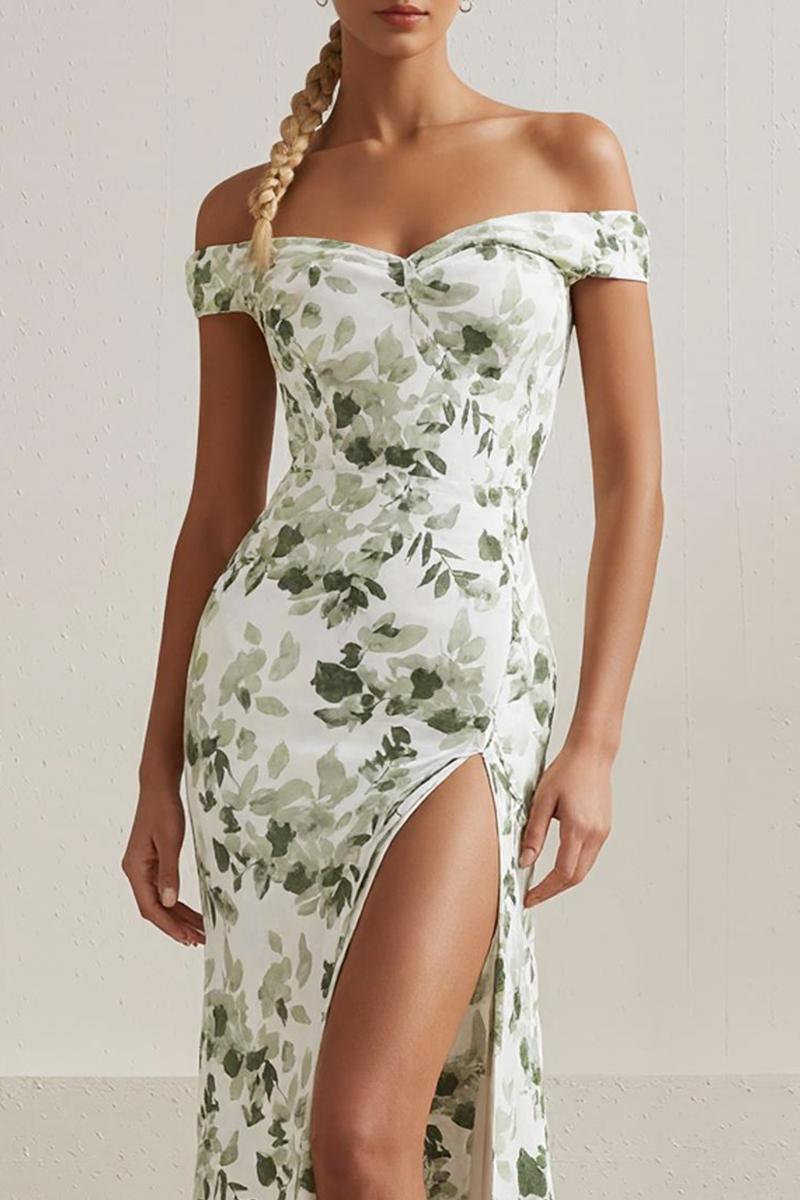 Load image into Gallery viewer, White Floral Off the Shoulder Mermaid Long Wedding Guest Dress with Slit