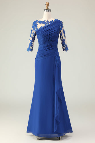 Royal Blue Mermaid Long Ruffled Mother of the Bride Dress with Sleeves
