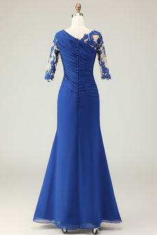 Royal Blue Mermaid Long Ruffled Mother of the Bride Dress with Sleeves