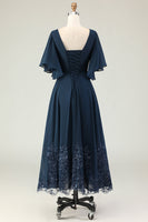 Load image into Gallery viewer, Sparkly Navy V-Neck Long Mother of the Bride Dress with Appliques