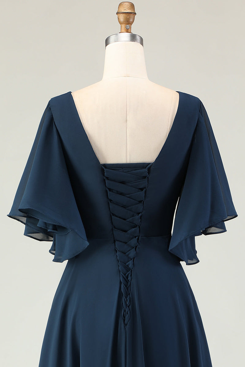 Load image into Gallery viewer, Sparkly Navy V-Neck Long Mother of the Bride Dress with Appliques