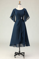 Load image into Gallery viewer, Sparkly Navy A Line Midi Beaded Mother of the Bride Dress with Sleeves