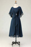 Load image into Gallery viewer, Sparkly Navy A Line Midi Beaded Mother of the Bride Dress with Sleeves