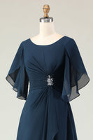 Load image into Gallery viewer, Sparkly Navy A Line Midi Beaded Mother of the Bride Dress with Sleeves