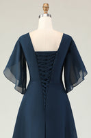 Load image into Gallery viewer, Sparkly Navy A Line Midi Beaded Mother of the Bride Dress with Sleeves