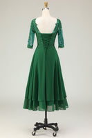 Load image into Gallery viewer, Green Boat Neck Midi Mother of the Bride Dress with Lace