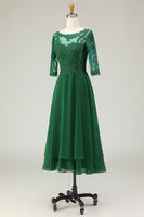Load image into Gallery viewer, Green Boat Neck Midi Mother of the Bride Dress with Lace