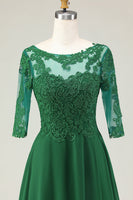 Load image into Gallery viewer, Green Boat Neck Midi Mother of the Bride Dress with Lace