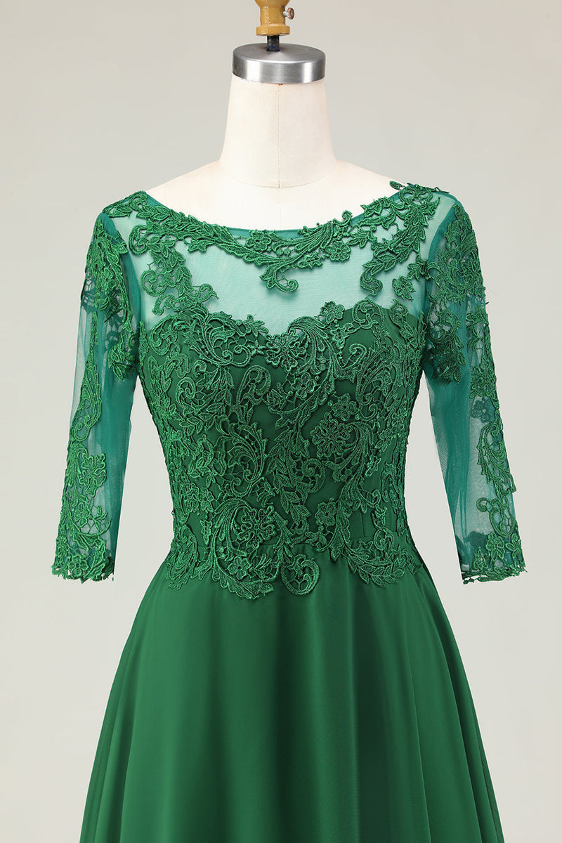 Load image into Gallery viewer, Green Boat Neck Midi Mother of the Bride Dress with Lace