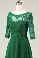 Load image into Gallery viewer, Green Boat Neck Midi Mother of the Bride Dress with Lace