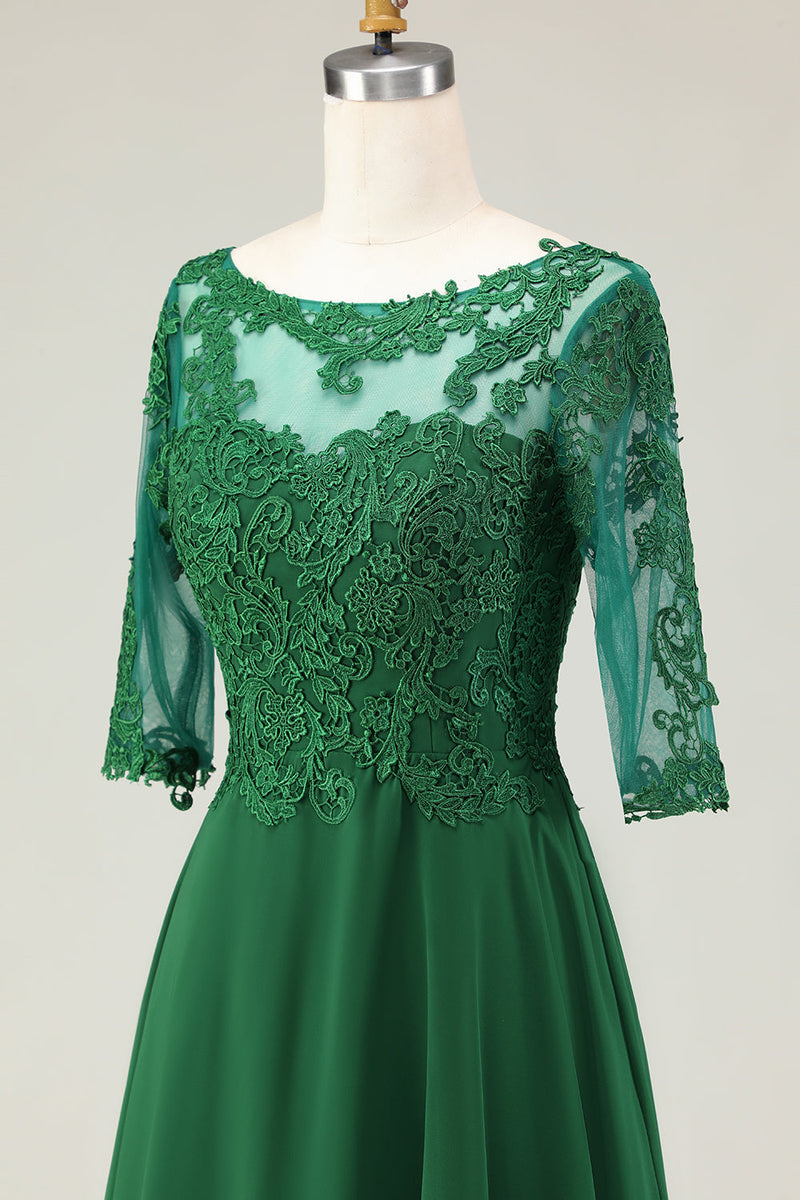 Load image into Gallery viewer, Green Boat Neck Midi Mother of the Bride Dress with Lace