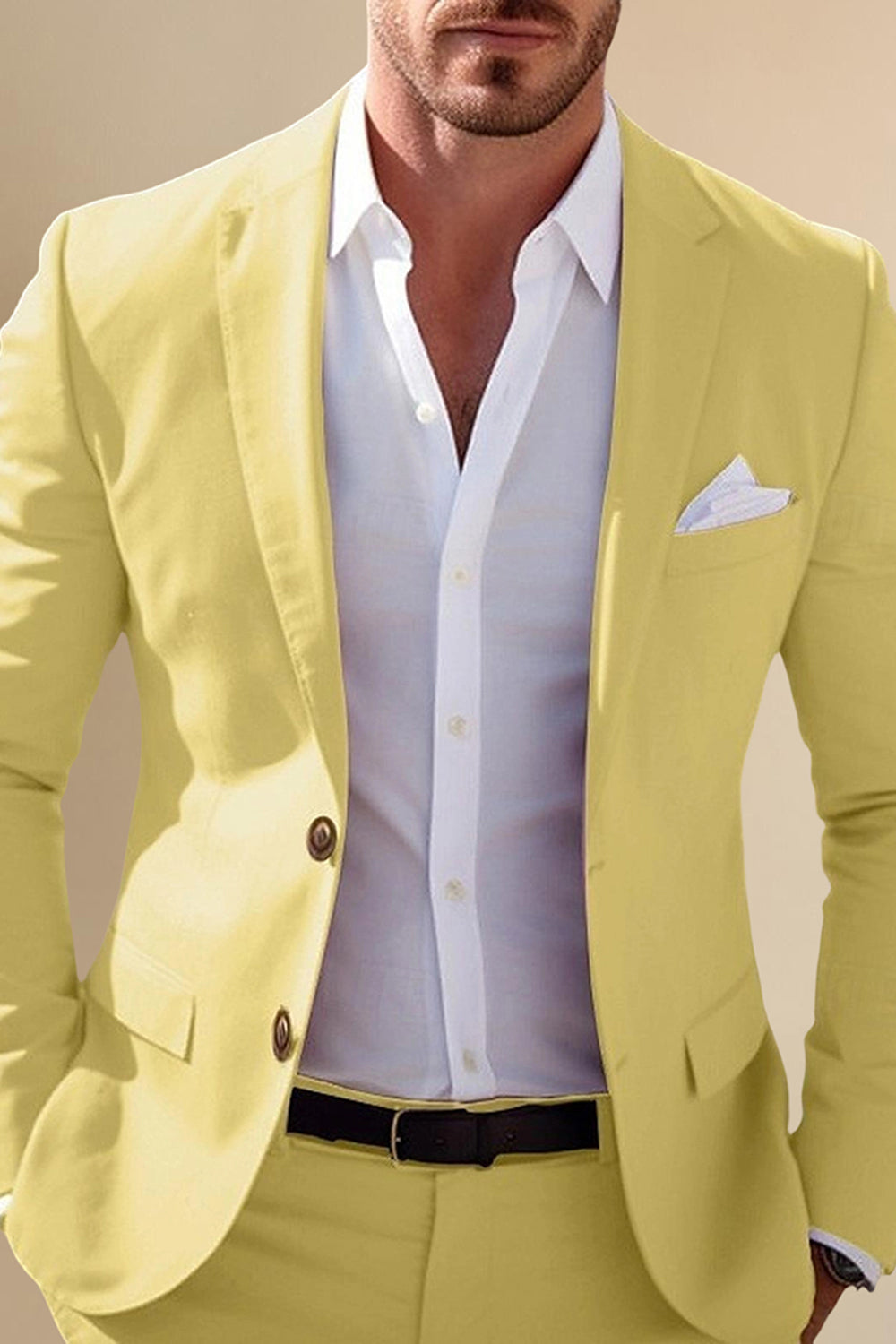 2 Piece Yellow Notch Lapel Long Sleeves Men's Prom Suits with Buttons