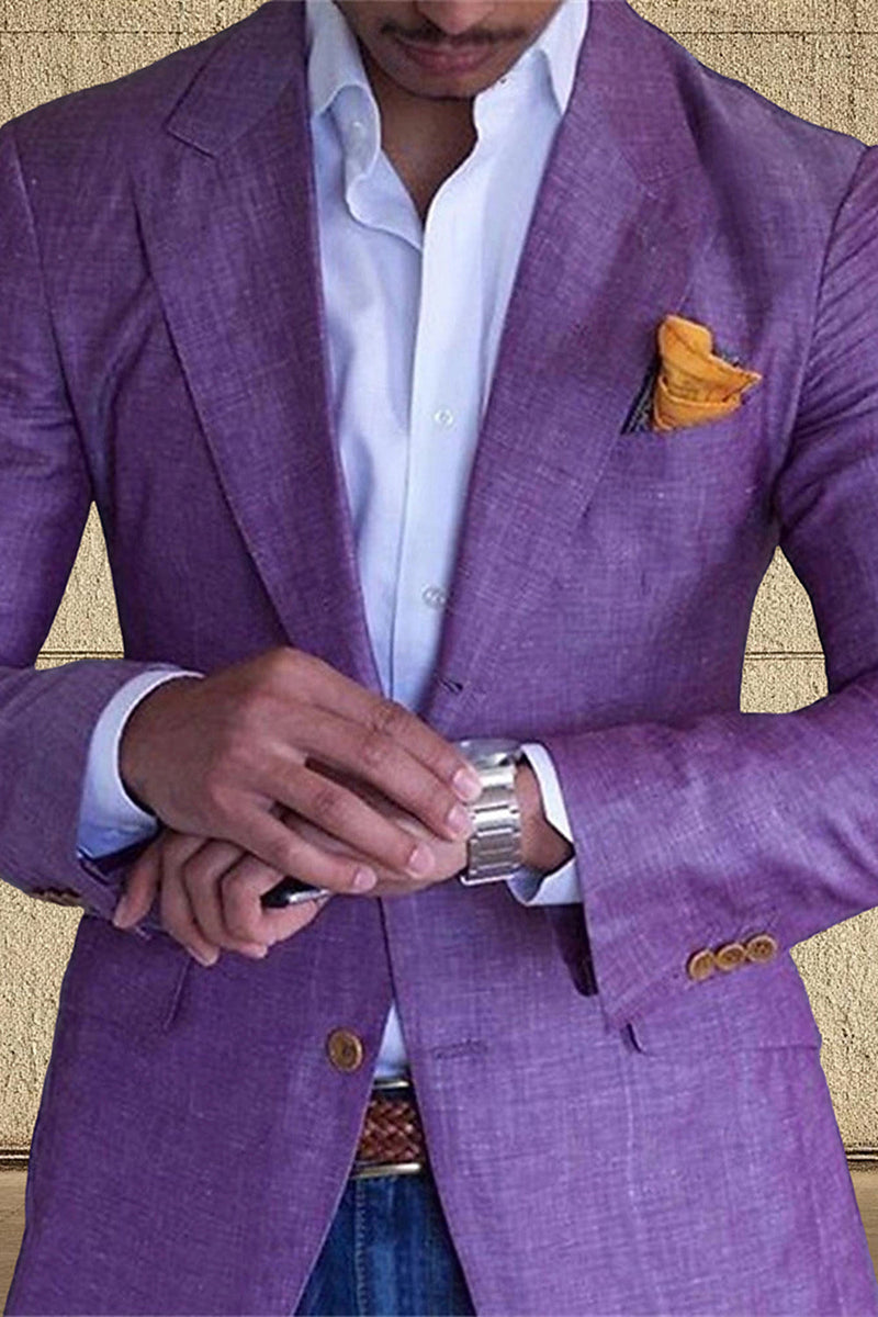 Load image into Gallery viewer, Blue Long Sleeves Notch Lapel Men&#39;s Blazer with Buttons