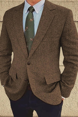 Brown Single Breasted Notch Lapel Long Sleeves Men's Blazer