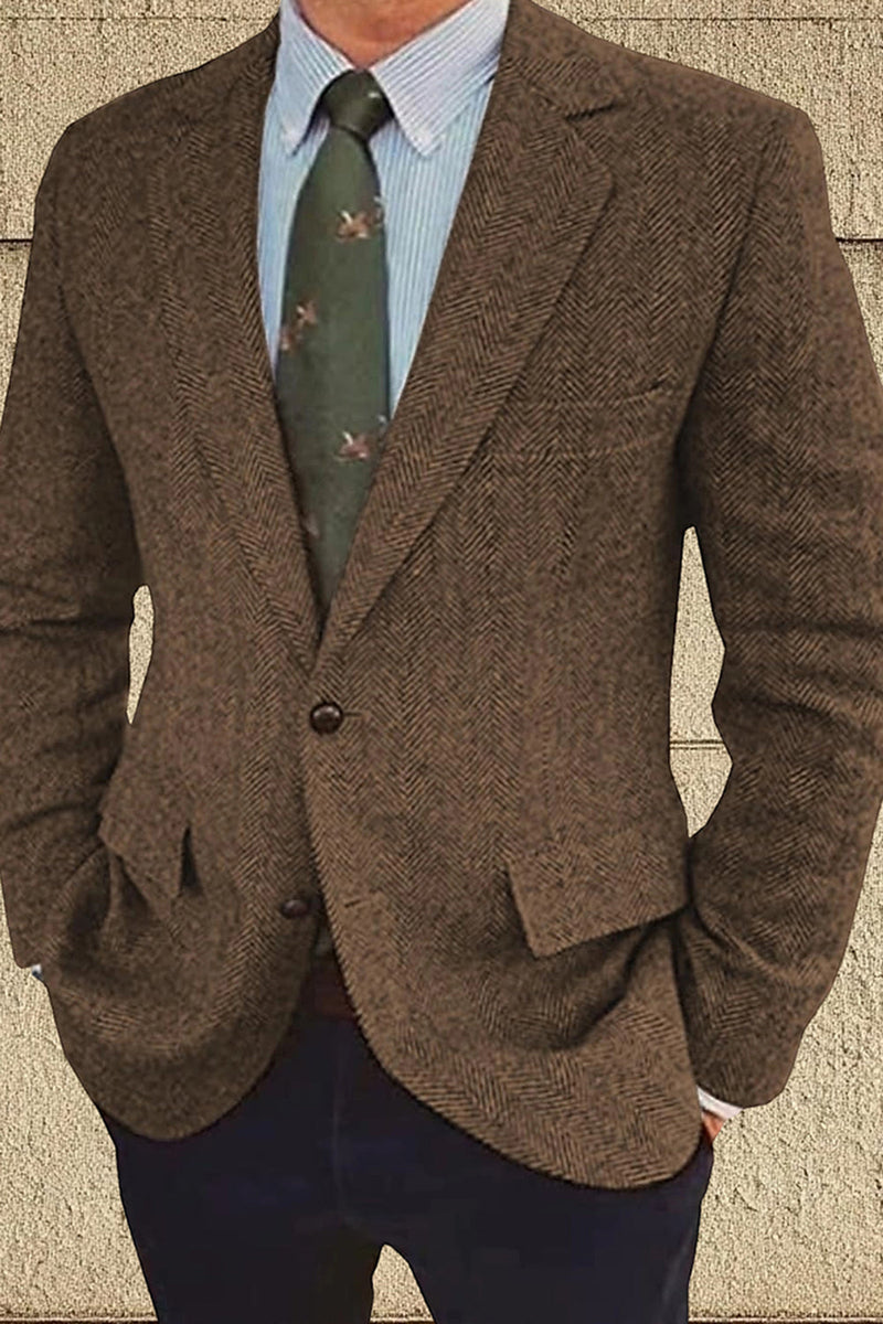 Load image into Gallery viewer, Brown Single Breasted Notch Lapel Long Sleeves Men&#39;s Blazer
