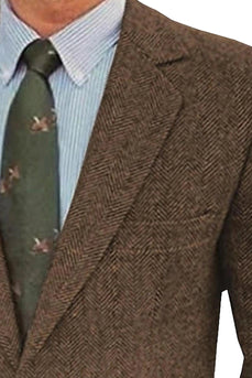 Brown Single Breasted Notch Lapel Long Sleeves Men's Blazer