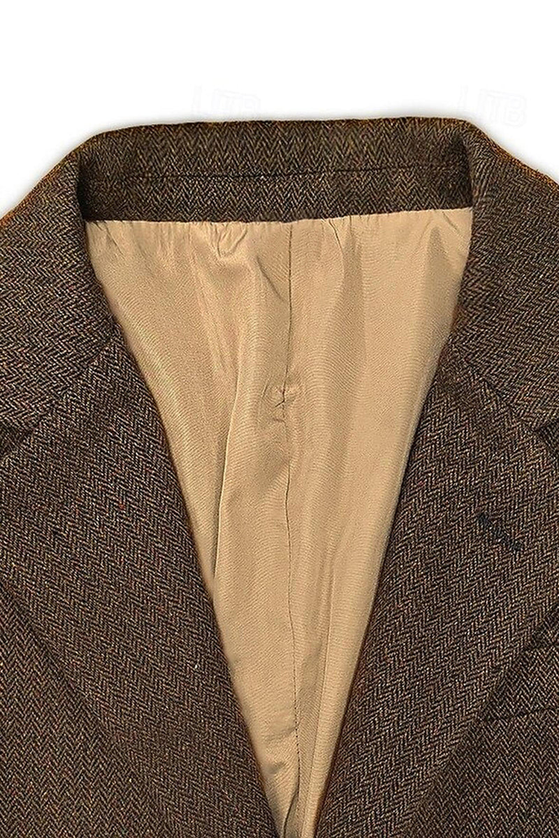 Load image into Gallery viewer, Brown Single Breasted Notch Lapel Long Sleeves Men&#39;s Blazer