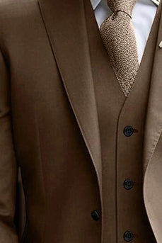 Brown 3 Piece Long Sleeves Notched Lapel Men's Suits