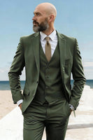 Load image into Gallery viewer, 3 Piece Army Green Single Breasted Prom Men&#39;s Suits