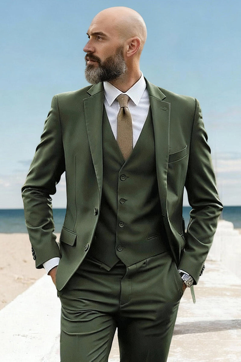 Load image into Gallery viewer, 3 Piece Army Green Single Breasted Prom Men&#39;s Suits