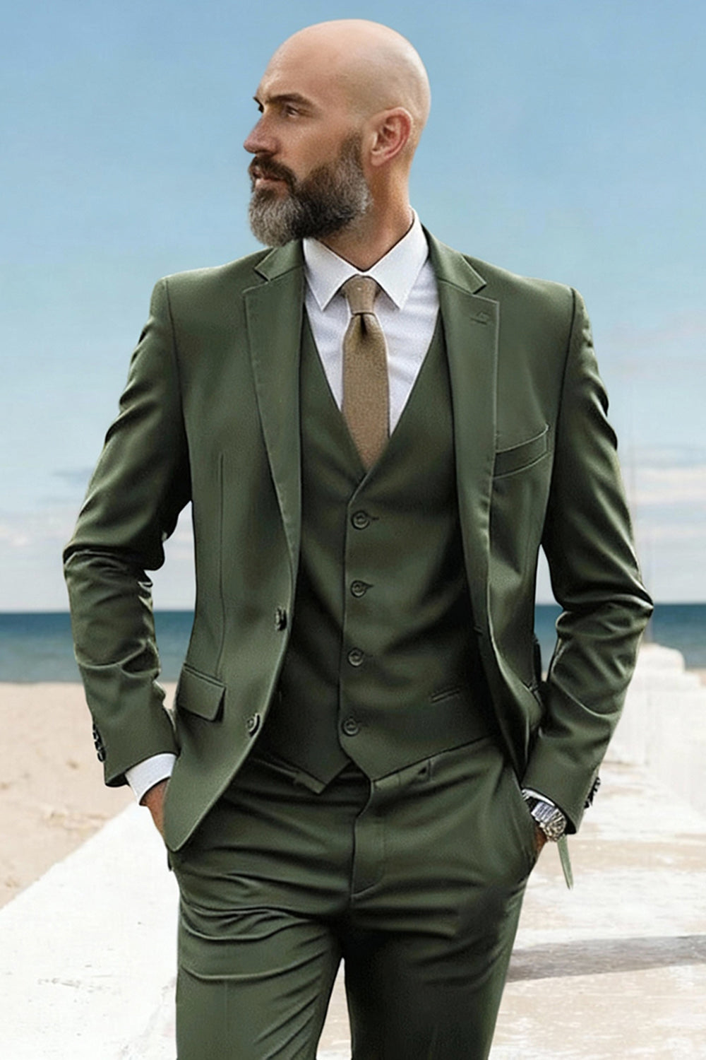 3 Piece Army Green Single Breasted Prom Men's Suits