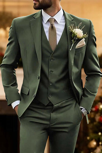 3 Piece Army Green Single Breasted Prom Men's Suits