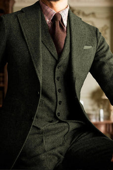 Dark Grey 3 Piece Single Breasted Men's Prom Suits with Sleeves