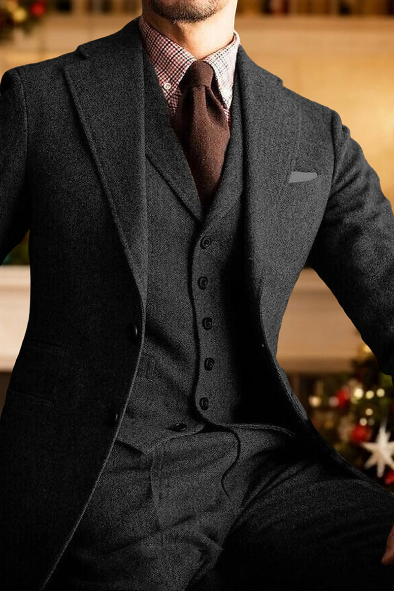Load image into Gallery viewer, Dark Grey 3 Piece Single Breasted Men&#39;s Prom Suits with Sleeves