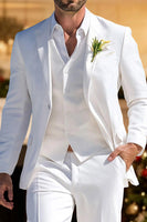 Load image into Gallery viewer, 3 Piece White Long Sleeves Notched Lapel Men&#39;s Prom Suits