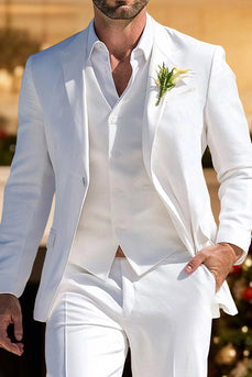 3 Piece White Long Sleeves Notched Lapel Men's Prom Suits