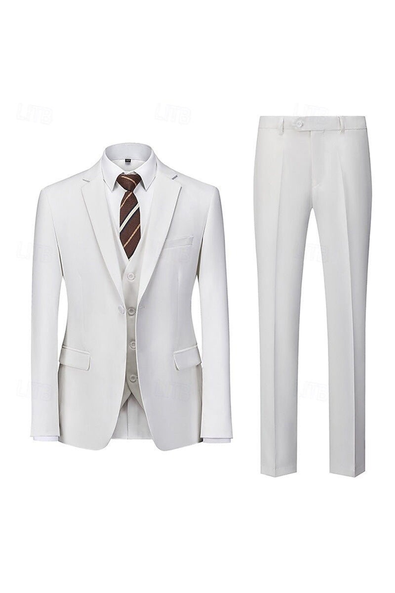 Load image into Gallery viewer, 3 Piece White Long Sleeves Notched Lapel Men&#39;s Prom Suits