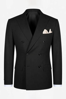 2 Piece Black Double Breasted Peak Lapel Men's Prom Suits with Pockets