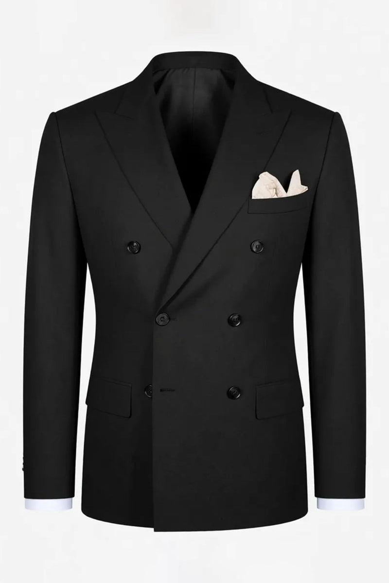 Load image into Gallery viewer, 2 Piece Black Double Breasted Peak Lapel Men&#39;s Prom Suits with Pockets