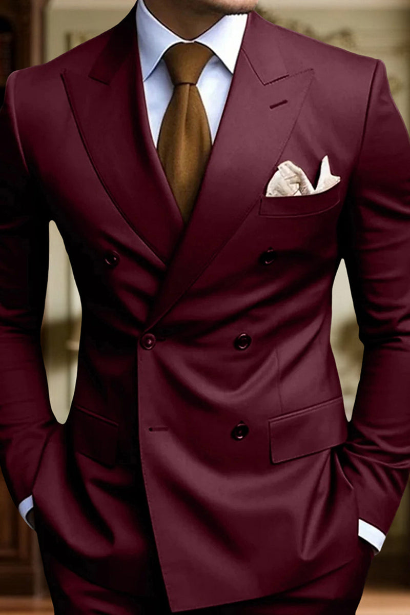 Load image into Gallery viewer, 2 Piece Black Double Breasted Peak Lapel Men&#39;s Prom Suits with Pockets