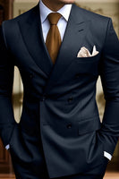 Load image into Gallery viewer, 2 Piece Black Double Breasted Peak Lapel Men&#39;s Prom Suits with Pockets