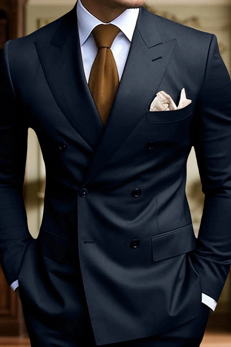 Load image into Gallery viewer, 2 Piece Black Double Breasted Peak Lapel Men&#39;s Prom Suits with Pockets