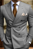 Load image into Gallery viewer, 2 Piece Black Double Breasted Peak Lapel Men&#39;s Prom Suits with Pockets