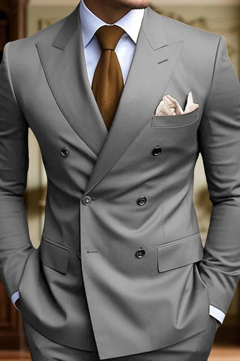 Load image into Gallery viewer, 2 Piece Black Double Breasted Peak Lapel Men&#39;s Prom Suits with Pockets