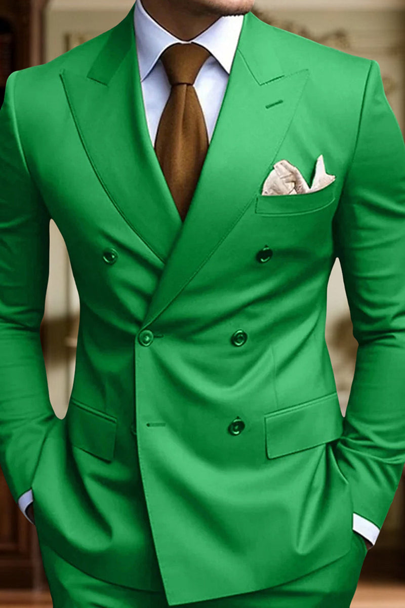 Load image into Gallery viewer, 2 Piece Black Double Breasted Peak Lapel Men&#39;s Prom Suits with Pockets