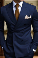 Load image into Gallery viewer, 2 Piece Black Double Breasted Peak Lapel Men&#39;s Prom Suits with Pockets