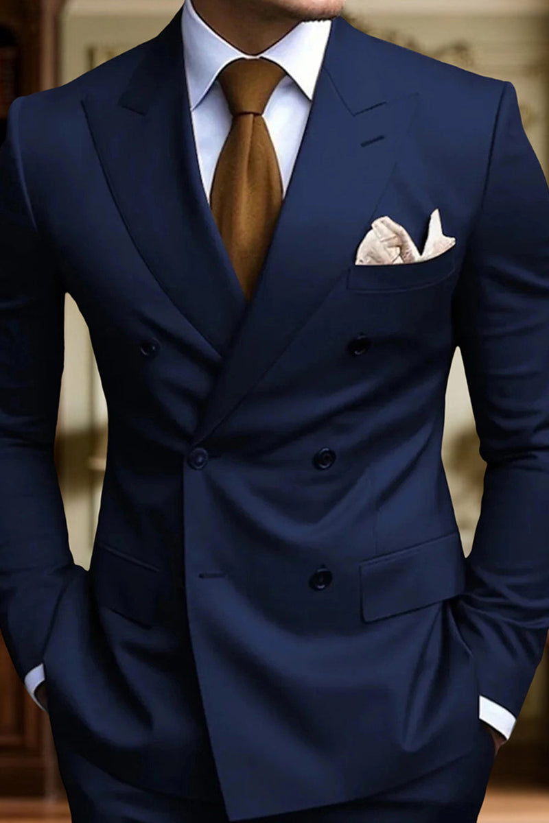 Load image into Gallery viewer, 2 Piece Black Double Breasted Peak Lapel Men&#39;s Prom Suits with Pockets