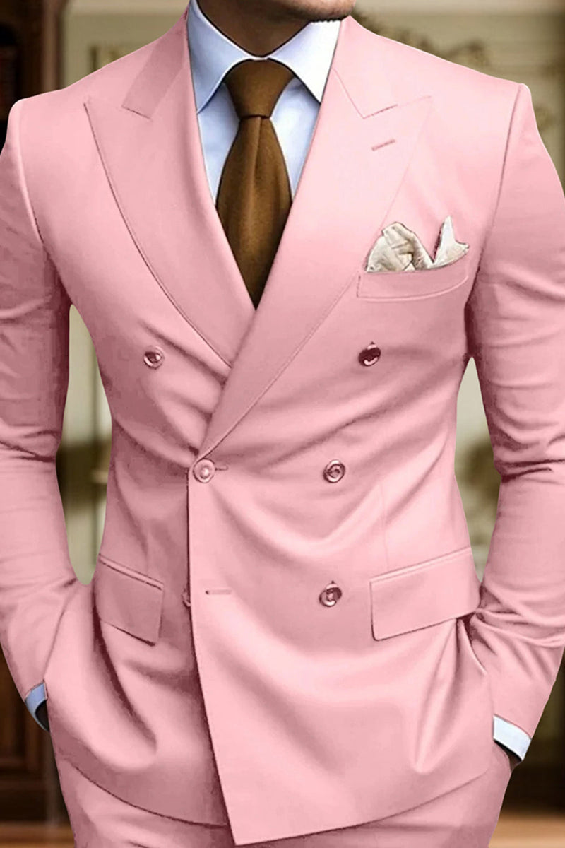 Load image into Gallery viewer, 2 Piece Black Double Breasted Peak Lapel Men&#39;s Prom Suits with Pockets