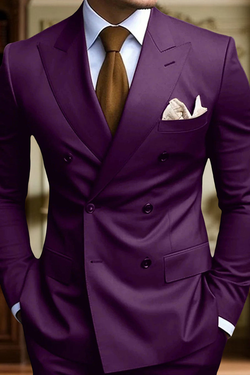 Load image into Gallery viewer, 2 Piece Black Double Breasted Peak Lapel Men&#39;s Prom Suits with Pockets