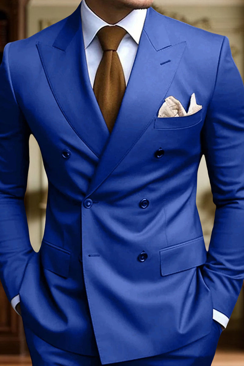 Load image into Gallery viewer, 2 Piece Black Double Breasted Peak Lapel Men&#39;s Prom Suits with Pockets