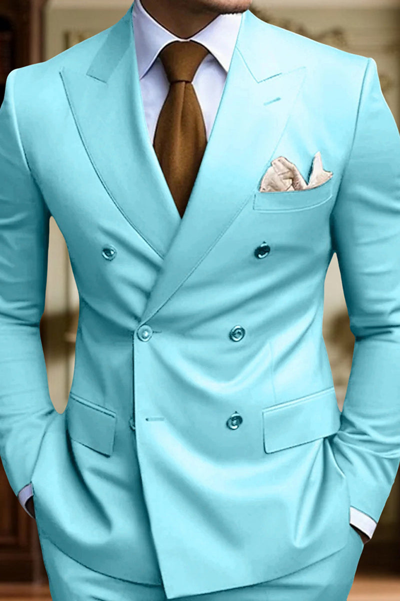 Load image into Gallery viewer, 2 Piece Black Double Breasted Peak Lapel Men&#39;s Prom Suits with Pockets