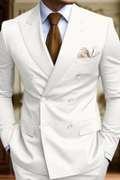 Load image into Gallery viewer, 2 Piece Black Double Breasted Peak Lapel Men&#39;s Prom Suits with Pockets