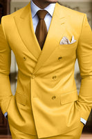 Load image into Gallery viewer, 2 Piece Black Double Breasted Peak Lapel Men&#39;s Prom Suits with Pockets