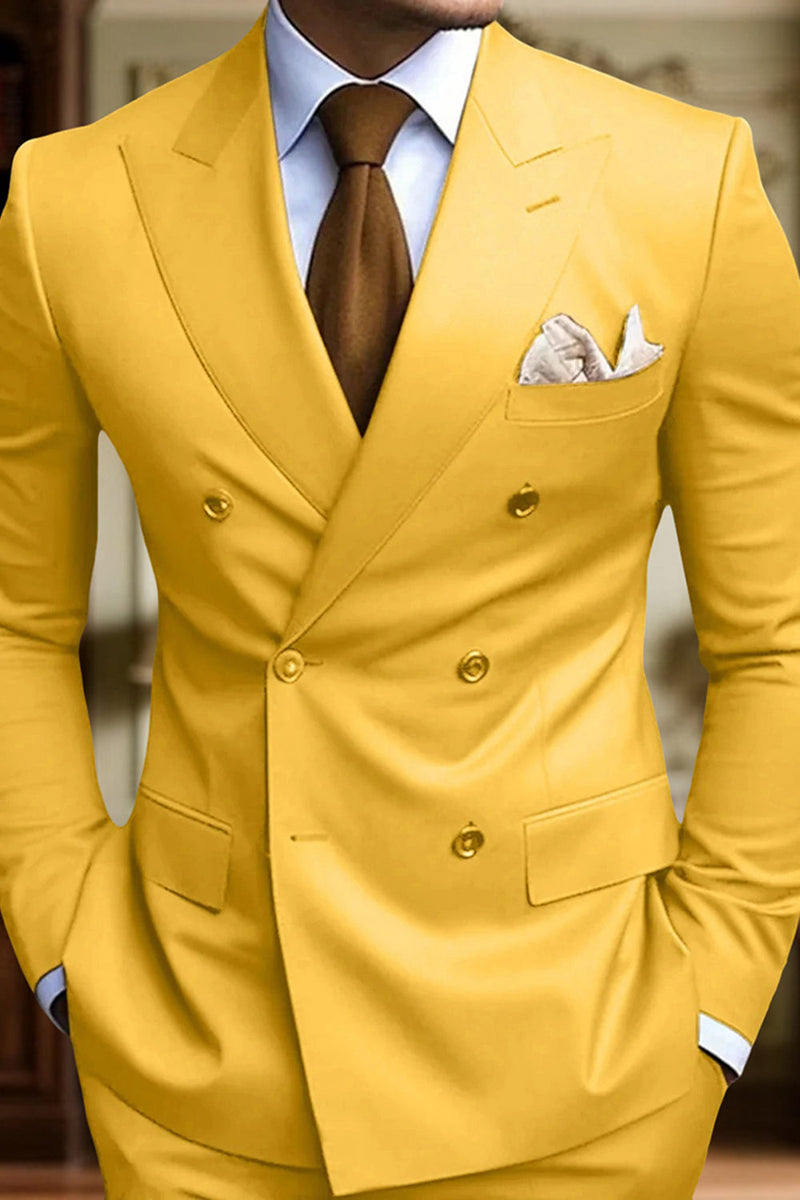 Load image into Gallery viewer, 2 Piece Black Double Breasted Peak Lapel Men&#39;s Prom Suits with Pockets