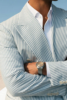 2 Piece Green Peak Lapel Stripe Long Sleeves Men's Prom Suits with Pockets