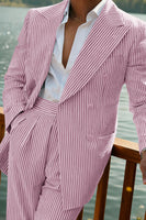 Load image into Gallery viewer, 2 Piece Green Peak Lapel Stripe Long Sleeves Men&#39;s Prom Suits with Pockets